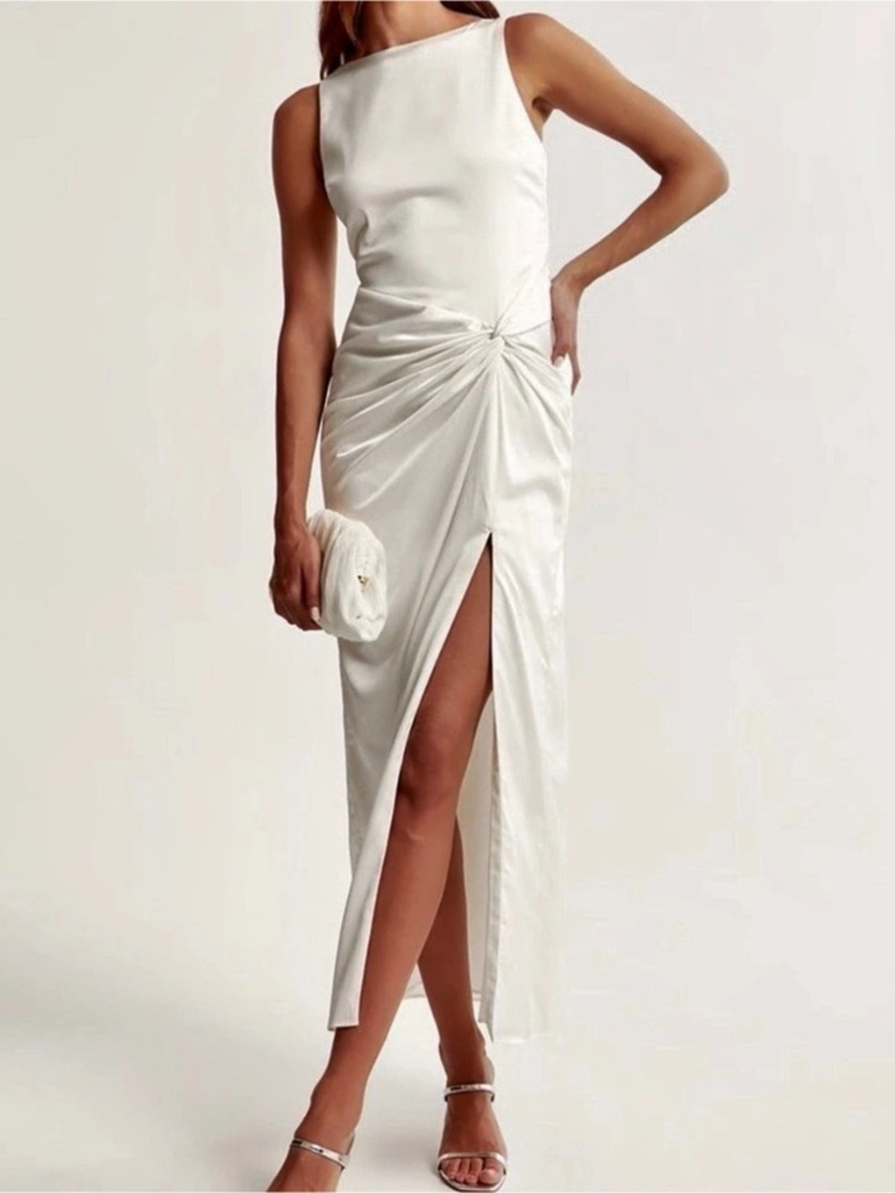 Abercrombie & Fitch Twist-Front Flowy Maxi Dress White Medium
